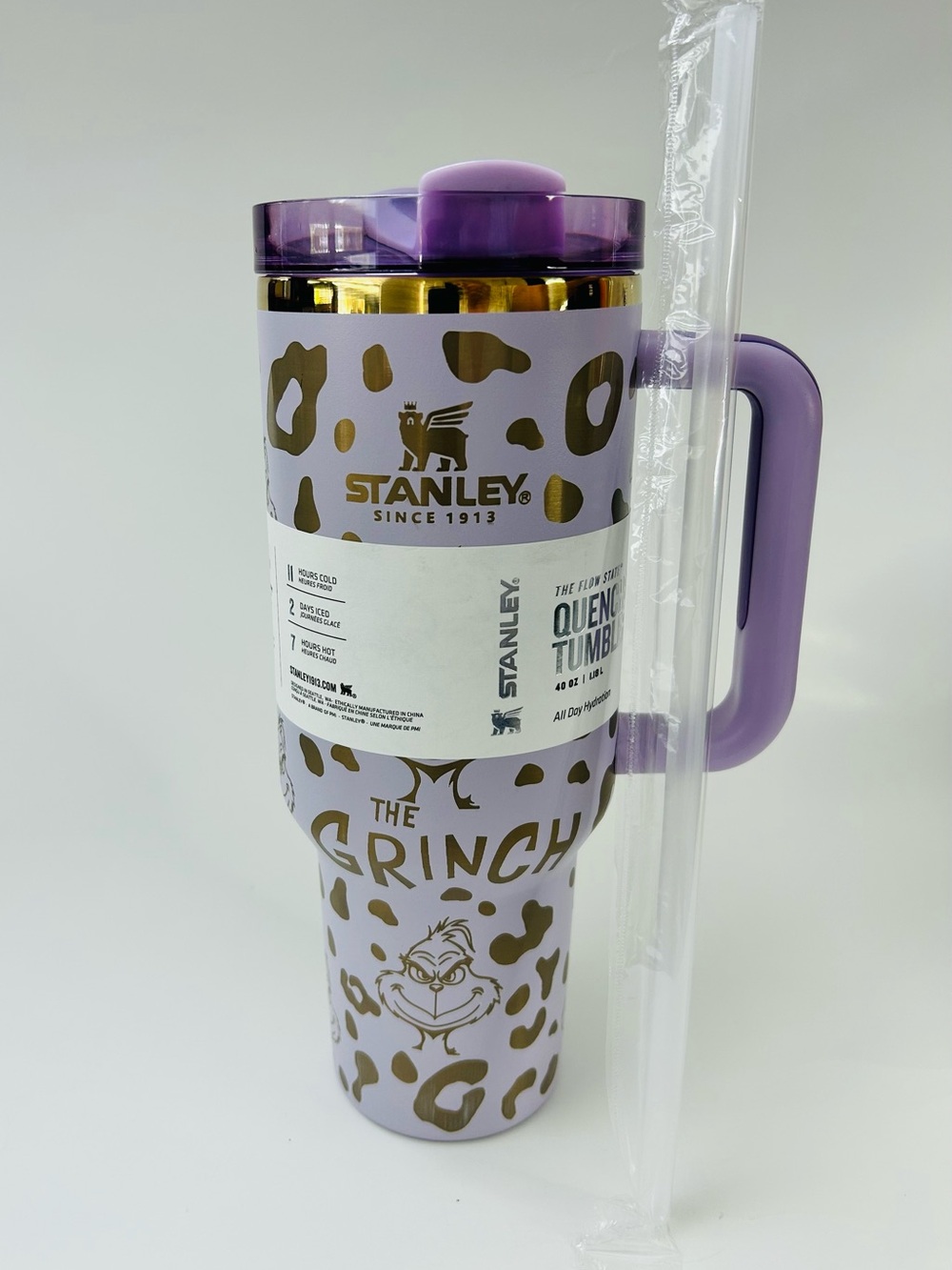 Stanley Lavender & Gold Grinch Queen Tumbler with Purple Lid and Handle - Picture 3 of 4
